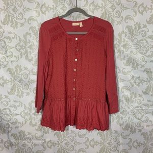 LOGO Lori Goldstein Coral Embroidered Top M